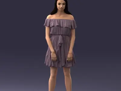 000162 Standing Woman in Off-Shoulder Dress 0714 3dp 3D print model