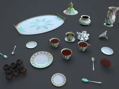 Tea Set 1 Low-poly 3D model