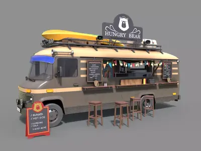 Hipster Food Truck Low-poly 3D model