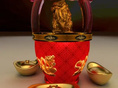 Chinese lion and Gold Ingot 3D model