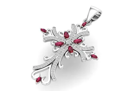Cross Pendant Ruby Stones G-715 3D print model