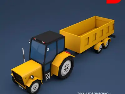Low Poly Tractor Trolley Low-poly 3D model