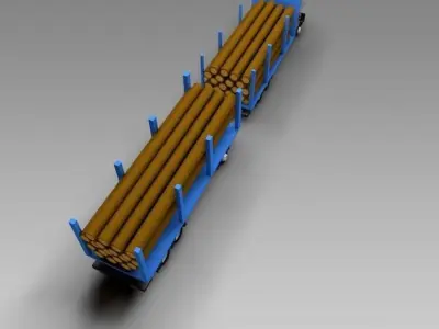 Low Poly Truck semi with logs Low-poly 3D model