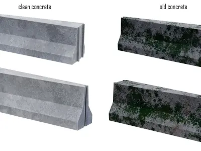 Road concrete barrier set Low-poly 3D model
