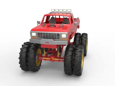 Vintage Monster Truck with double wheels Scale 1 to 25 3D print model