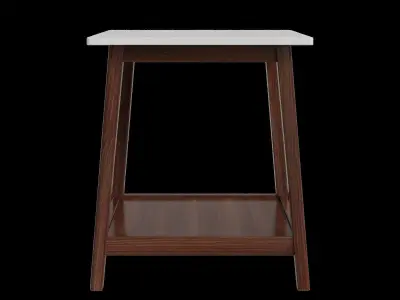 Walnut Finish With Faux Marble Top Solid Wood Leg Side Table 3D model