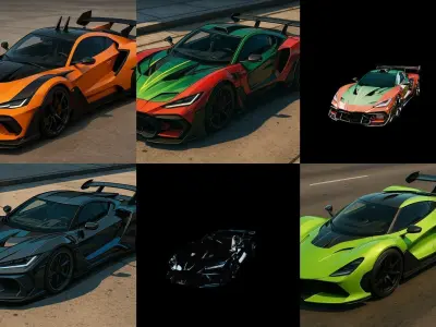 Sport Car bundle 15 pack 100 glb 3D model
