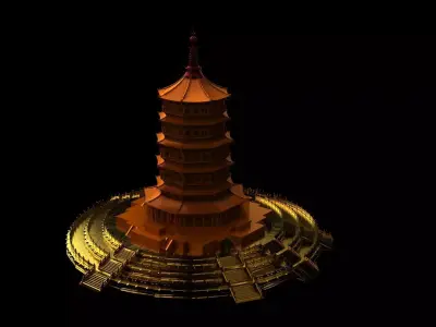 Chinese ancient tower  3D model 2