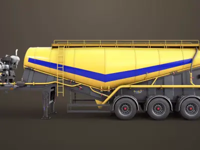 Cement Trailer Yellow Rigged All PBR Unity UE Textures Low-poly 3D model