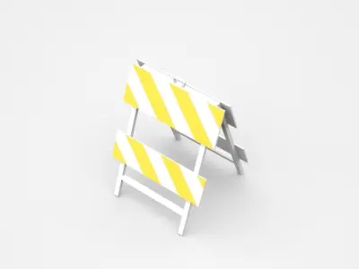 Double Two-Sided Warning Barrier With Yellow White Strips  3D model