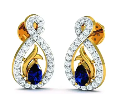 Solitaire Pear Diamond Earrings 3DM STL OBJ FBX Render Details 3D print model purchase