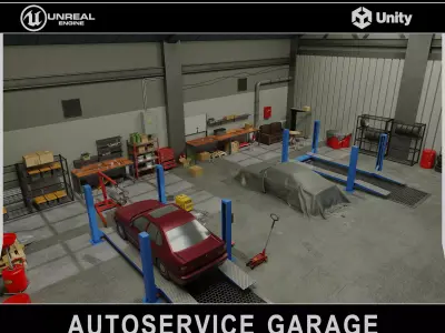 Auto Service Garage Assets Pack  Low-poly 3D model