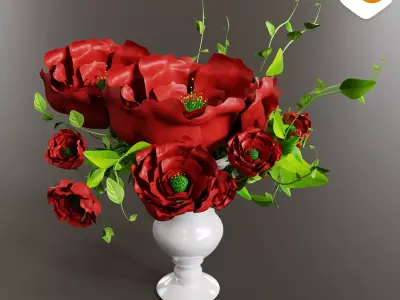Roses in a vase 3D model
