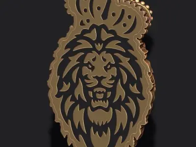 Lion pendant with crown v4 004 3D print model