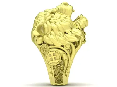 Luxury Tiger Head Feng Shui Signet Ring for Men 3796 3D print model