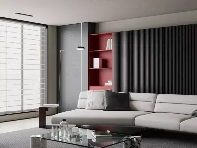 Modern Luxury Living Space with Open Kitchen 3D model