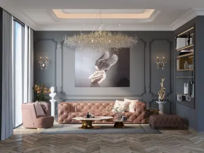 Modern Classic living room Design Interior Low-poly 3D model Low-poly 3D model