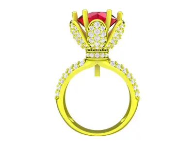 A7409 Flower Diamond Engagement Ring 3D Print 3D print model