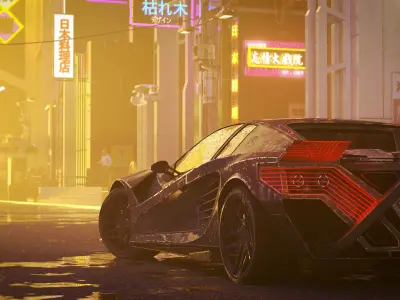 Cyberpunk car concept Low-poly 3D model