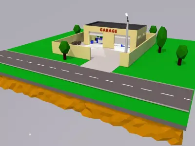 Yancher city low poly garage body shop Low-poly 3D model