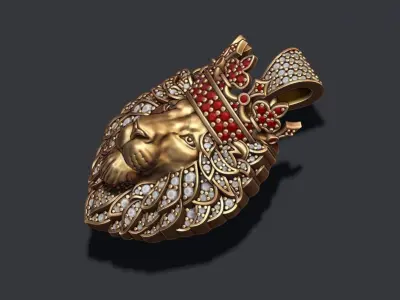 Leon pendant with diamonds and crown  027 3D print model