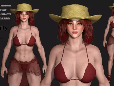 AAA 3D REALISTIC CHARACTER - MUSCULAR GIRL IN BIKINI Low-poly 3D model