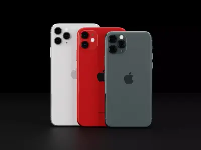 Apple iPhone 11 and 11 Pro and 11 Pro Max Official Colors Low-poly 3D model