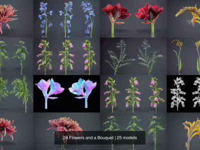 24 Flowers and a Bouquet 3D Model Collection