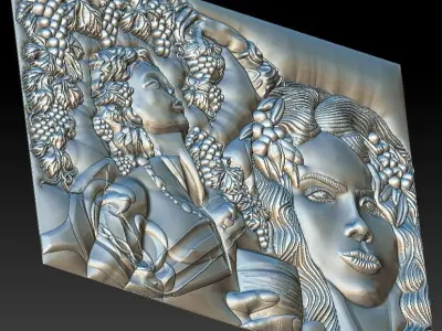 Dionysus god wine and girl with grapes for CNC 3D Router 3D print model