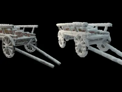 Wooden cart covered with snow 02 3D model