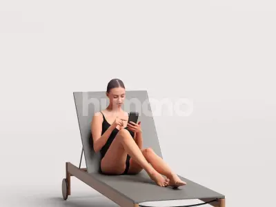 Humano Woman in swimsuit sitting on a sunbed pool-2511-050-7493 3D model