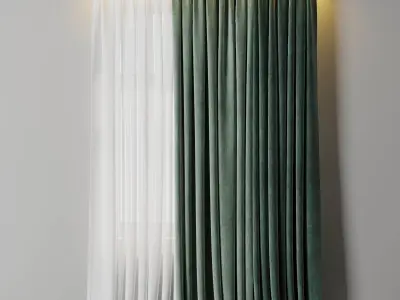 Low width curtains 04 set green Low-poly 3D model