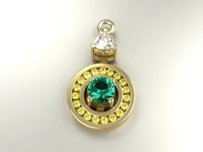 Diamond Gemstone Pendant Necklace Emeralds Topaz Gold Jewelry 3D print model