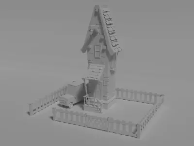 Cartoon House and Car Low-poly 3D model