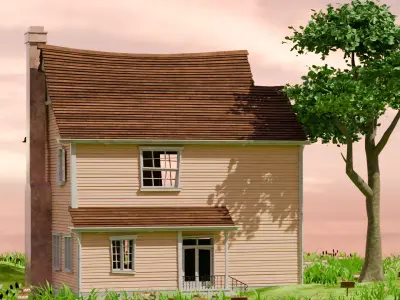 American Style Cottage Exterior 09 Low-poly 3D model