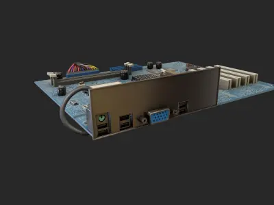 pc motherboard agp blue circuit board lowpoly  Low-poly 3D model