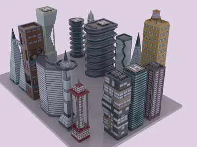 Skyscrapers Pack Lowpoly polygon Low-poly 3D model