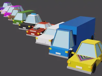 Cars set 10 models low poly Low-poly 3D model