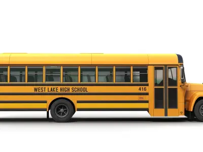 American generic school mid bus Low-poly 3D model