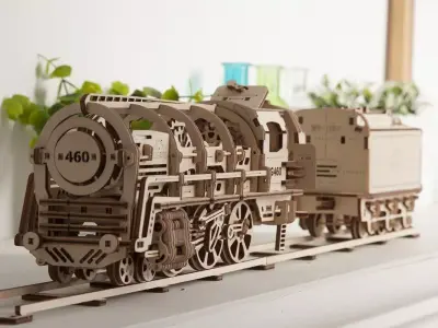 3D Wooden Locomotive Train Puzzle Model Kit 3D model
