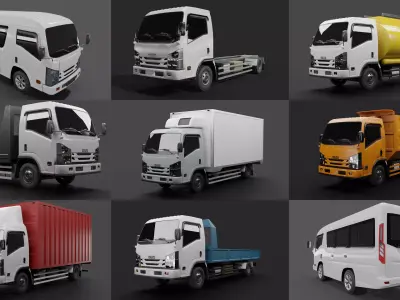 8 types Truck ISUZU NMR 71 Low-poly 3D model