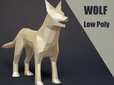 Wolf Low Poly 3D model polygonal dog Low-poly 3D model