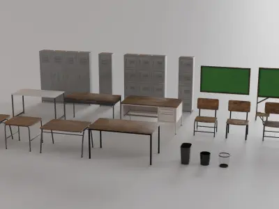 School Assets Low-poly 3D model