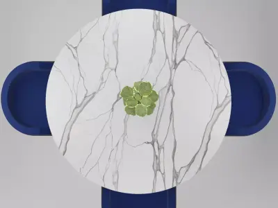 Modern Marble Round Dining Table Set with Blue Velvet Chairs 3d Low-poly 3D model