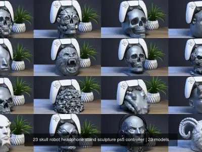 23 skull robot headphone stand sculpture ps5 controller 3D Model Collection
