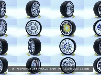 ORTAS CAR RIM 6-7-8-9-10 GAME READY RIM TIRE AND DISC 3D Model Pack
