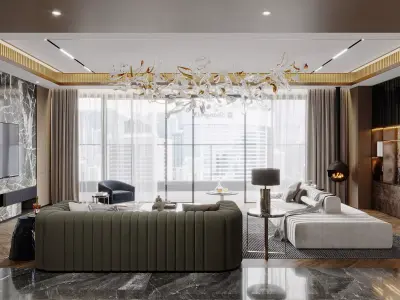 Modern living room dining room interior scenes 232 3D model