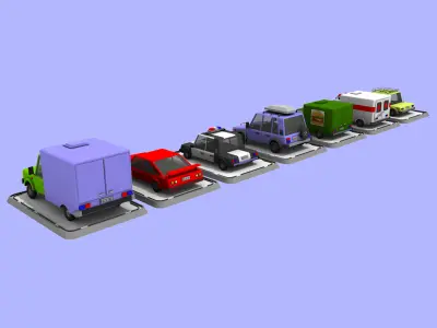 7 Cartoon Low Poly Cars Set Low-poly 3D model