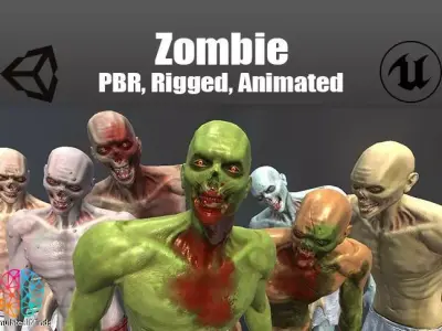 Zombie with Customizable Shaders Low-poly 3D model
