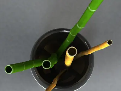 Bamboo and vase Low-poly 3D model